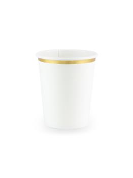 6 vasos blancos con borde dorado de papel - First Communion