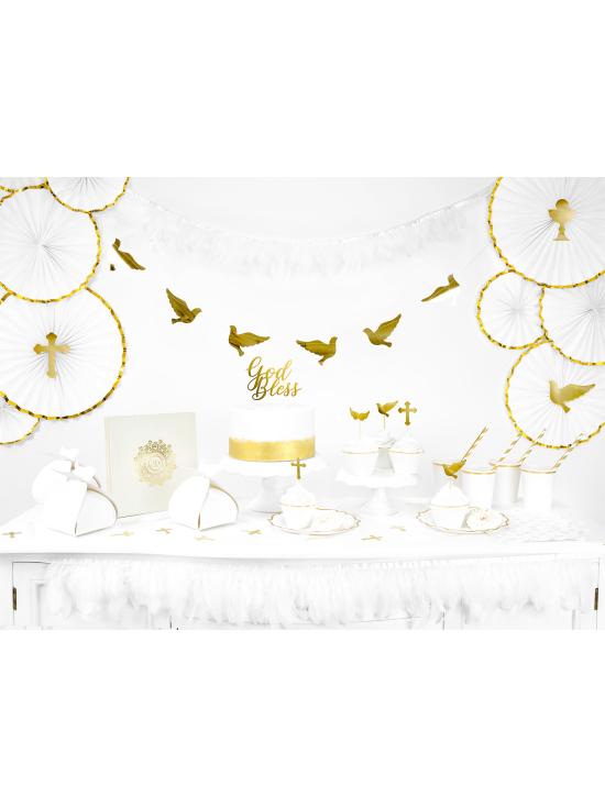 6 vasos blancos con borde dorado de papel - First Communion