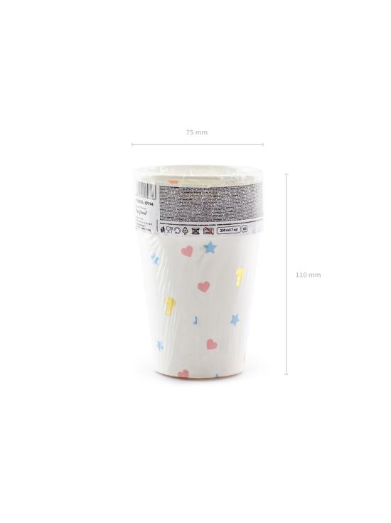 6 vasos blancos estampados multicolor de papel - Unicorn