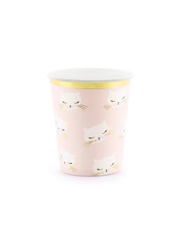 6 vasos de gatos rosa pastel de papel - Meow Party