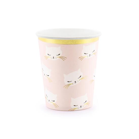 6 vasos de gatos rosa pastel de papel - Meow Party 6 vasos de gatos rosa pastel de papel - Meow Party
