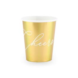 6 vasos dorados "Cheers!" de papel - Gold Bridal Shower