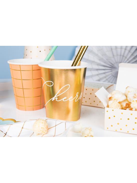 6 vasos dorados "Cheers!" de papel - Gold Bridal Shower