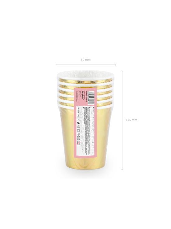 6 vasos dorados "Cheers!" de papel - Gold Bridal Shower