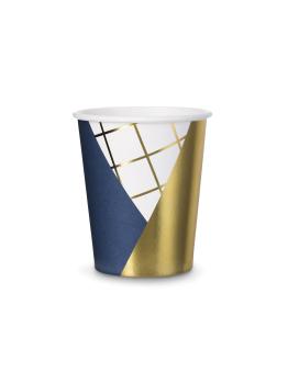 6 vasos estampado geométrico azul oscuro y dorado de papel para nochevieja - Happy New Year Collection
