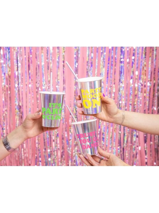 6 vasos holográficos con texto variado de papel - Electric Holo