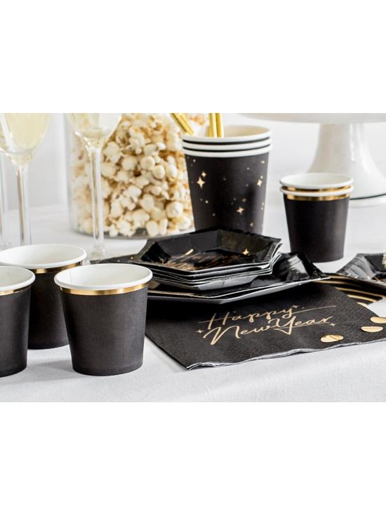 6 vasos negros con borde dorado de papel - New Year’s Eve Collection