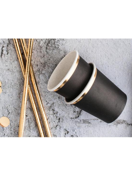6 vasos negros con borde dorado de papel - New Year’s Eve Collection