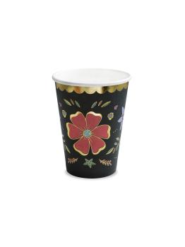 6 vasos negros con estampado de flores multicolor de papel - Dia de Los Muertos Collection