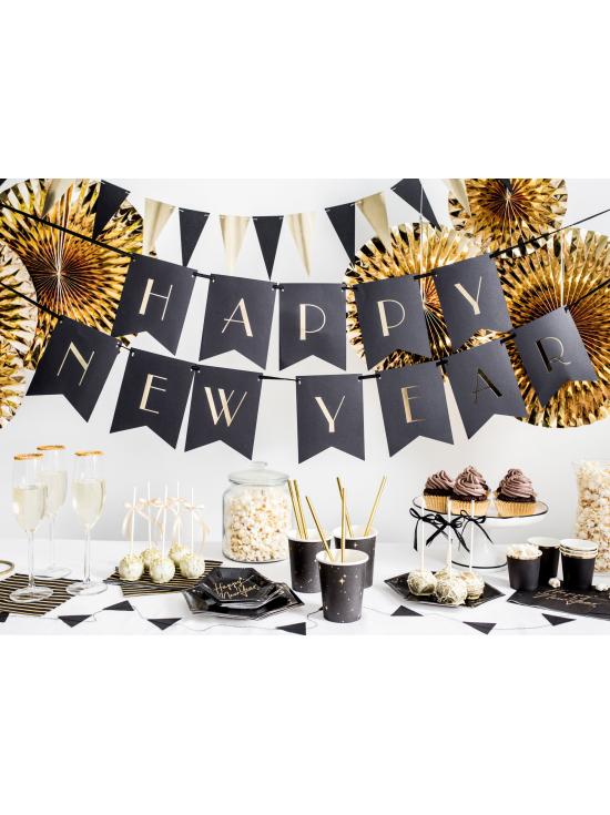 6 vasos negros con estrellas doradas de papel - New Year’s Eve Collection