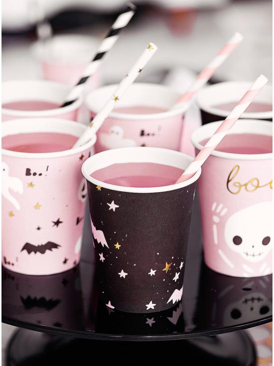 6 vasos negros y rosas - Boo!