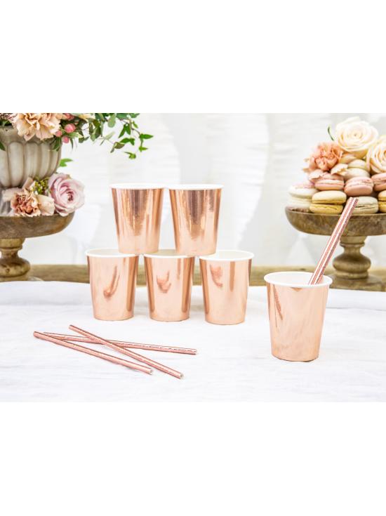 6 vasos oro rosa de papel