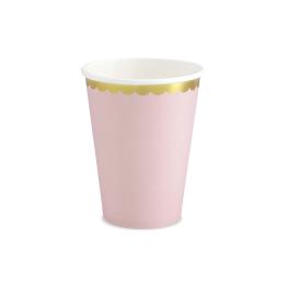 6 vasos rosa pastel con borde dorado de papel - Yummy