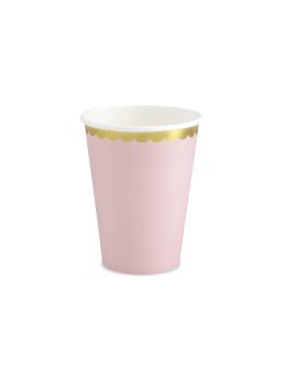 6 vasos rosa pastel con borde dorado de papel - Yummy