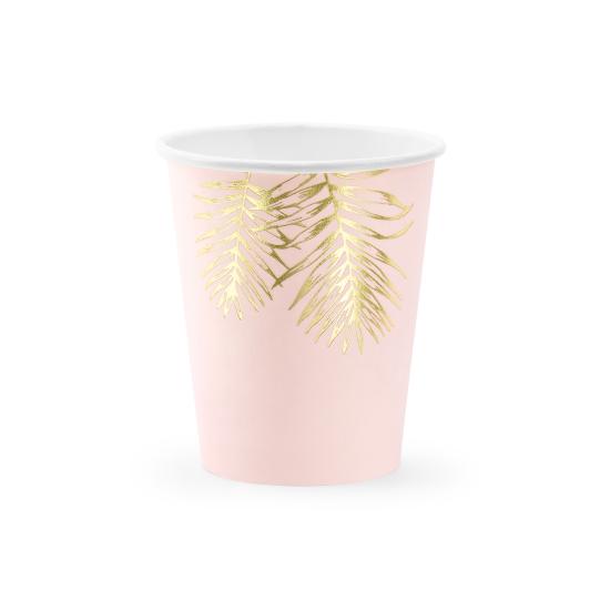 6 vasos rosas con hojas doradas de papel 6 vasos rosas con hojas doradas de papel