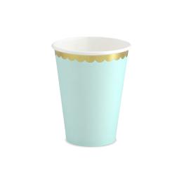 6 vasos verde menta pastel con borde dorado de papel - Yummy