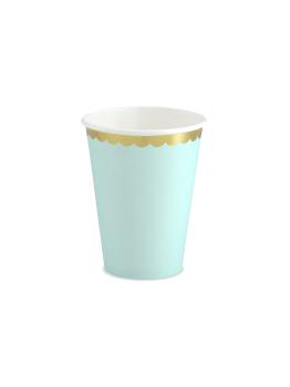 6 vasos verde menta pastel con borde dorado de papel - Yummy