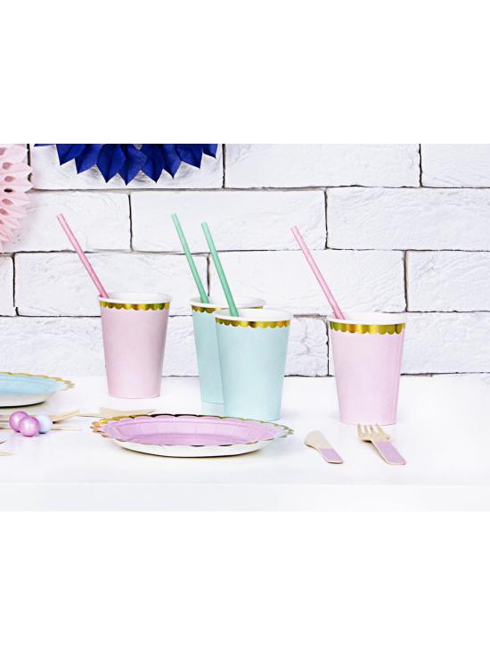 6 vasos verde menta pastel con borde dorado de papel - Yummy