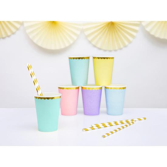 6 vasos verde menta pastel con borde dorado de papel - Yummy 6 vasos verde menta pastel con borde dorado de papel - Yummy