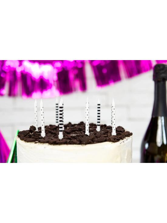 6 velas blancas y negras con estampado variado (6,5 cm)