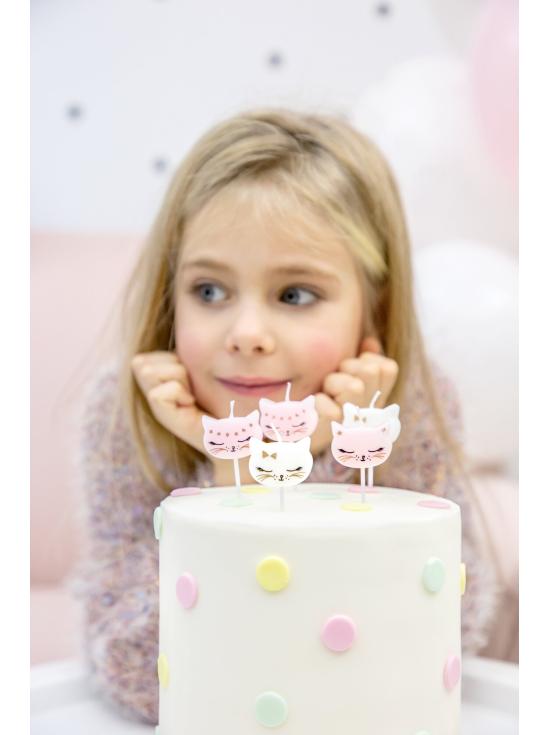 6 velas de cumpleaños con formas de gato variadas (2 cm) - Meow Party