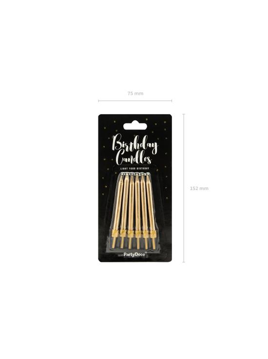 6 velas de cumpleaños doradas (6 cm)