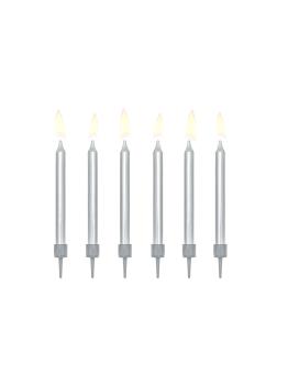 6 velas de cumpleaños plateadas (6 cm)