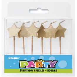 6 velas de estrellas doradas (7 cm)