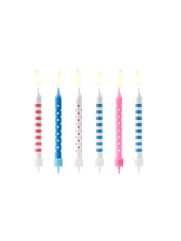 6 velas rosas y azules con estampado variado (6,5 cm)
