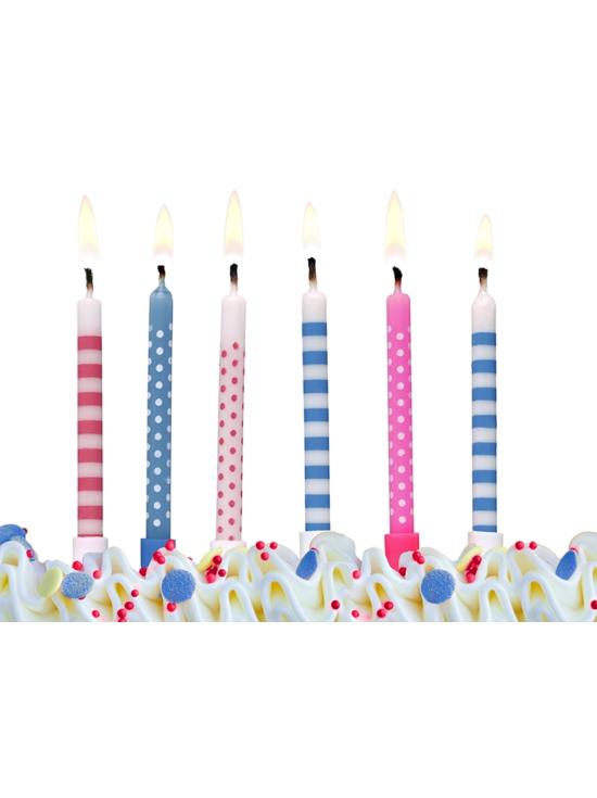 6 velas rosas y azules con estampado variado (6,5 cm)