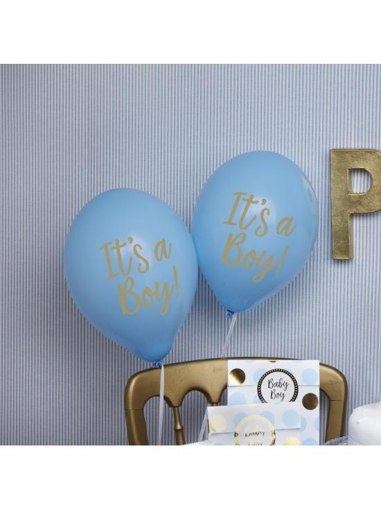 8 globos azules "It's a boy" (30 cm) - Pattern Works Blue