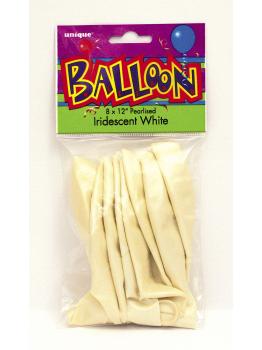 8 globos blanco perlado (30 cm) - Línea Colores Básicos
