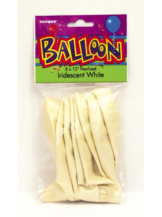8 globos blanco perlado (30 cm) - Línea Colores Básicos