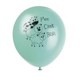 8 globos verdes con animales de granja (30 cm) - Farmyard Party