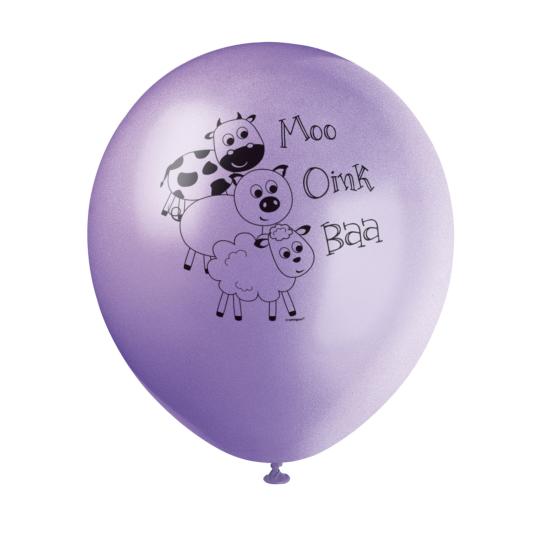 8 globos verdes con animales de granja (30 cm) - Farmyard Party