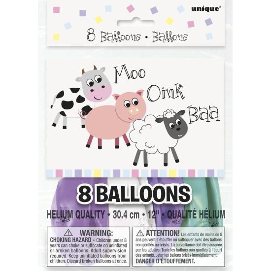 8 globos verdes con animales de granja (30 cm) - Farmyard Party