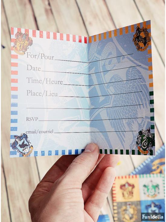 8 invitaciones Casas de Hogwarts - Harry Potter