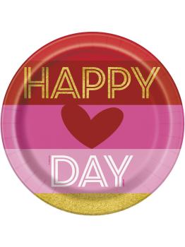 8 platos con corazón y rayas (23 cm) - Gold Happy Valentines
