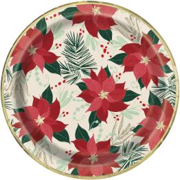 8 platos con flores de pascua (23 cm) - Red & Gold Poinsettia