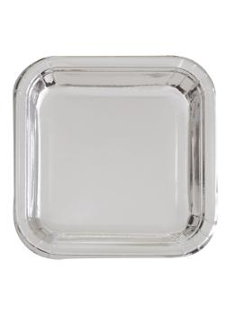 8 platos cuadrados plateados (23 cm) - Línea Colores Básicos