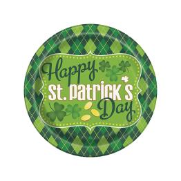 8 platos de cuadros verdes Happy St Patrick's Day (23 cm)