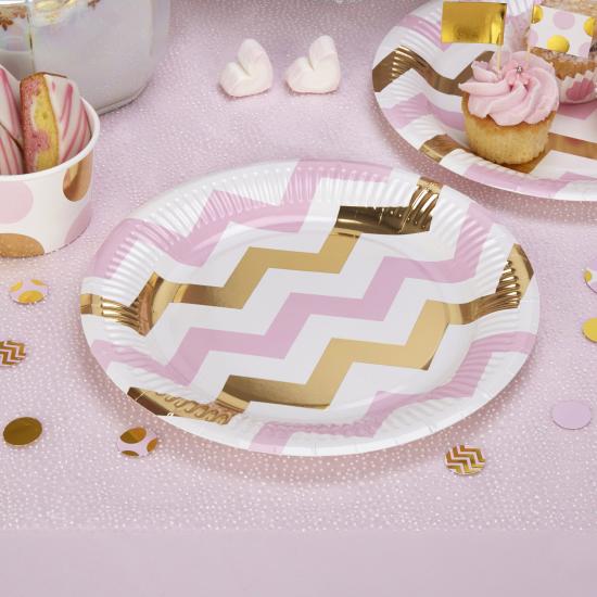 8 platos de zigzag rosa y dorado (23 cm) - Pattern Works Pink