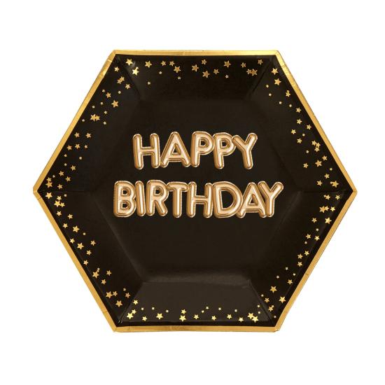 8 platos hexagonales "Happy Birthday" de papel (27 cm) - Glitz & Glamour Black & Gold 8 platos hexagonales "Happy Birthday" de papel (27 cm) - Glitz & Glamour Black & Gold