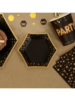 8 platos hexagonales de papel (12,5 cm) - Glitz & Glamour Black & Gold