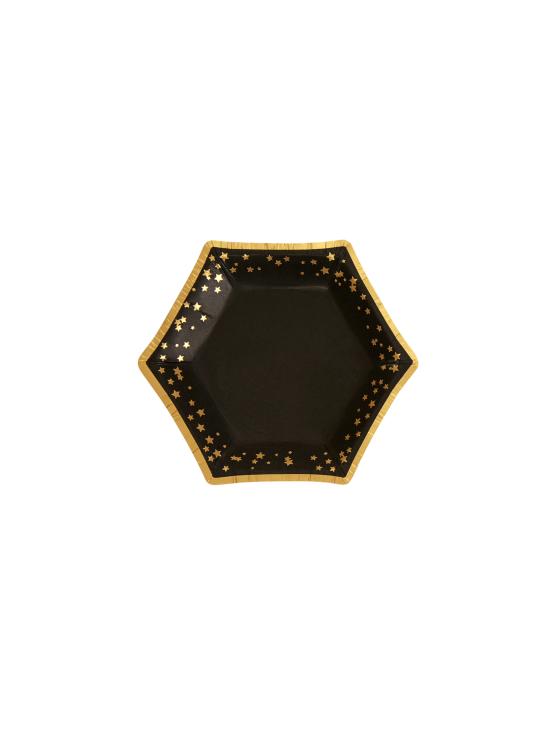 8 platos hexagonales de papel (12,5 cm) - Glitz & Glamour Black & Gold