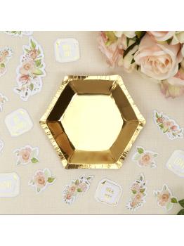 8 platos hexagonales dorados de papel (12,5 cm) - Glitz & Glamour Black & Gold
