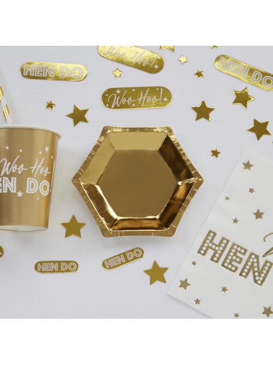 8 platos hexagonales dorados de papel (12,5 cm) - Glitz & Glamour Black & Gold