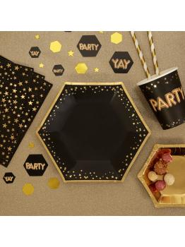 8 platos hexagonales medianos de papel (20 cm) - Glitz & Glamour Black & Gold