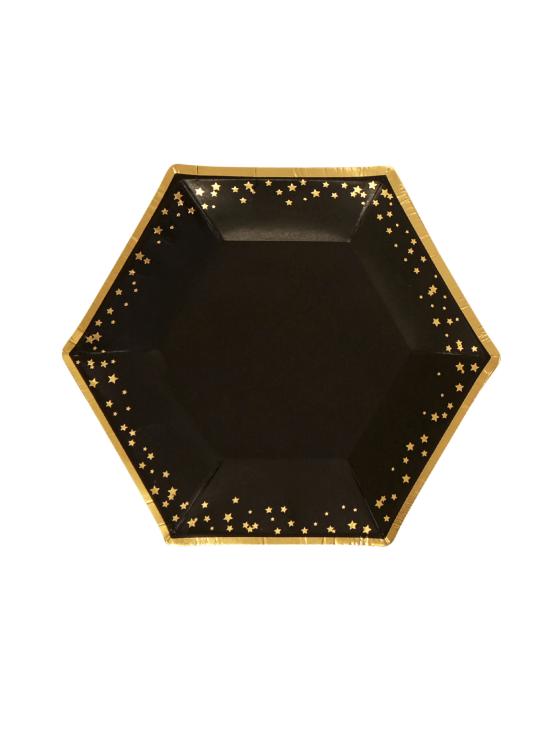 8 platos hexagonales medianos de papel (20 cm) - Glitz & Glamour Black & Gold