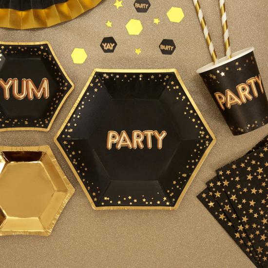 8 platos hexagonales medianos de papel "Party" de papel (20 cm) - Glitz & Glamour Black & Gold 8 platos hexagonales medianos de papel "Party" de papel (20 cm) - Glitz & Glamour Black & Gold